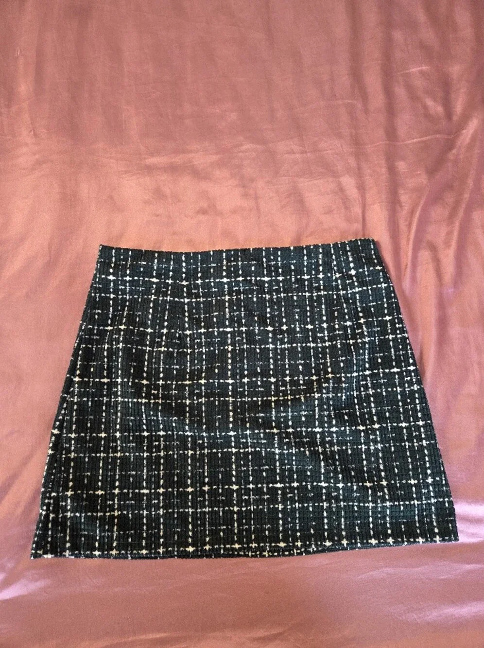 Women's Dark Green and White Tweed Skirt and Jacket Set - Size XL